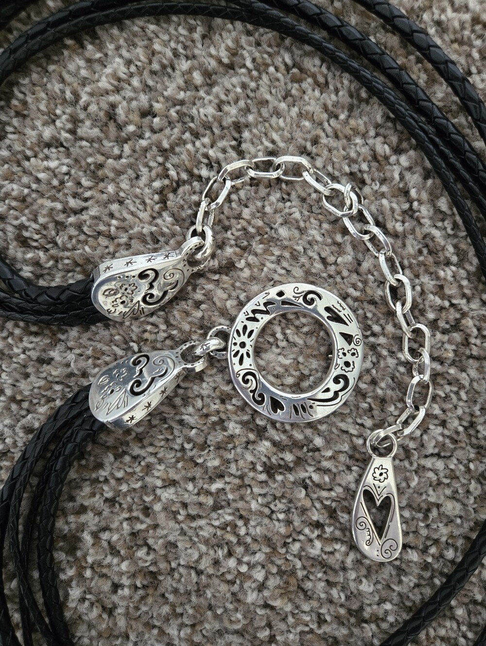 Brighton Black Braided Leather Belt Women's Large Black & Silver Hook Closure - Picture 5 of 11